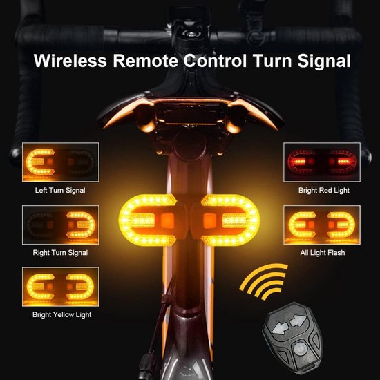 Bike Turn Signals Front Rear - IPX5 Waterproof - Wireless Remote - USB Rechargeable - for MTB Bicycle Scooter — afbeelding 2