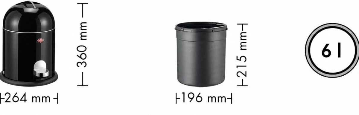 Prullenbak Casa Serena Mini Master - Pedaalemmer 6 liter matzwart - Hygiënische Badkamer-, Keuken- en Kantoorafvalemmer - Geluidsarme Sluiting met Kunststoff Inzetstuk - Modern Cilindrisch Design
