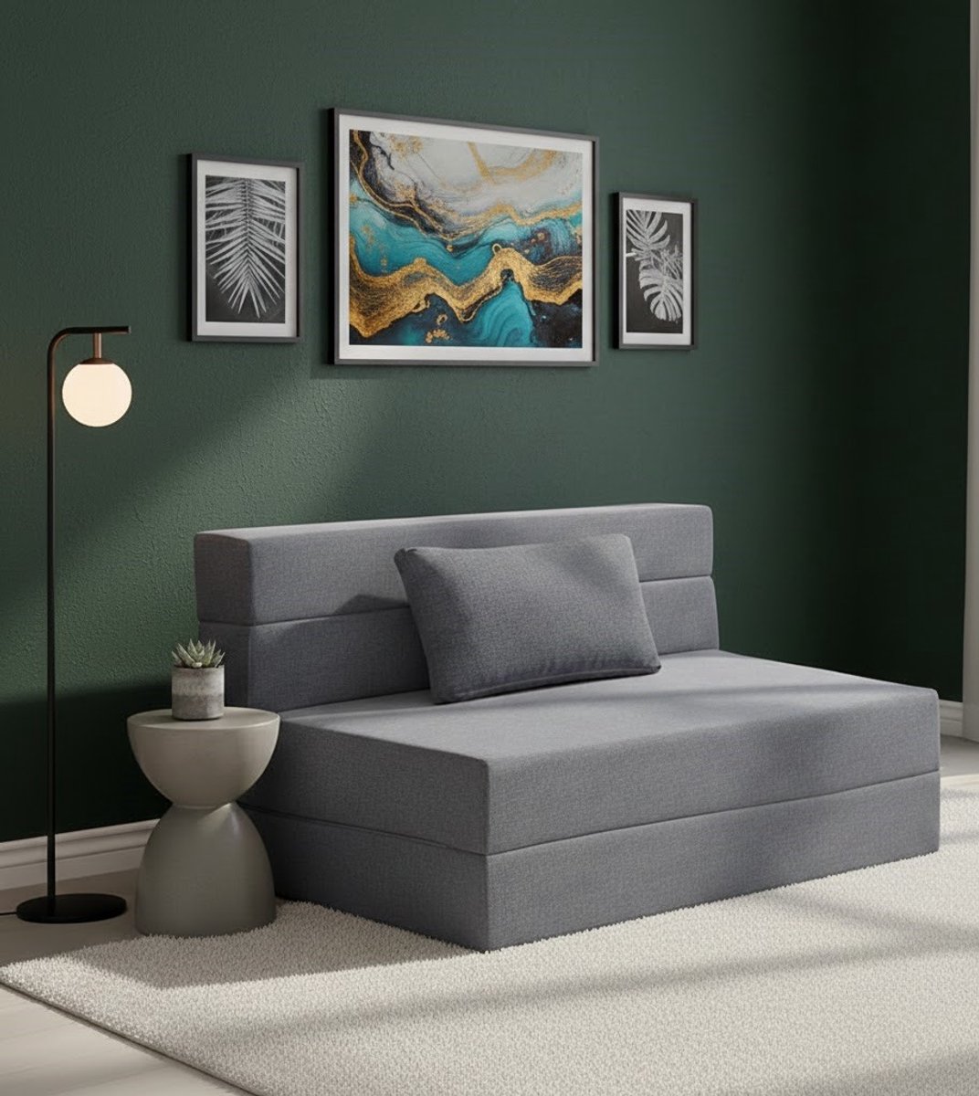 Luxe Dubbele Opvouwbare Slaapbank 100x203 cm – Modern Bedbank met Traagschuim & Kussens – Multifunctionele Gastenmatras voor Woonkamer, Slaapkamer & Studio – Donkergrijs, Wasbare Bekleding House&Garden