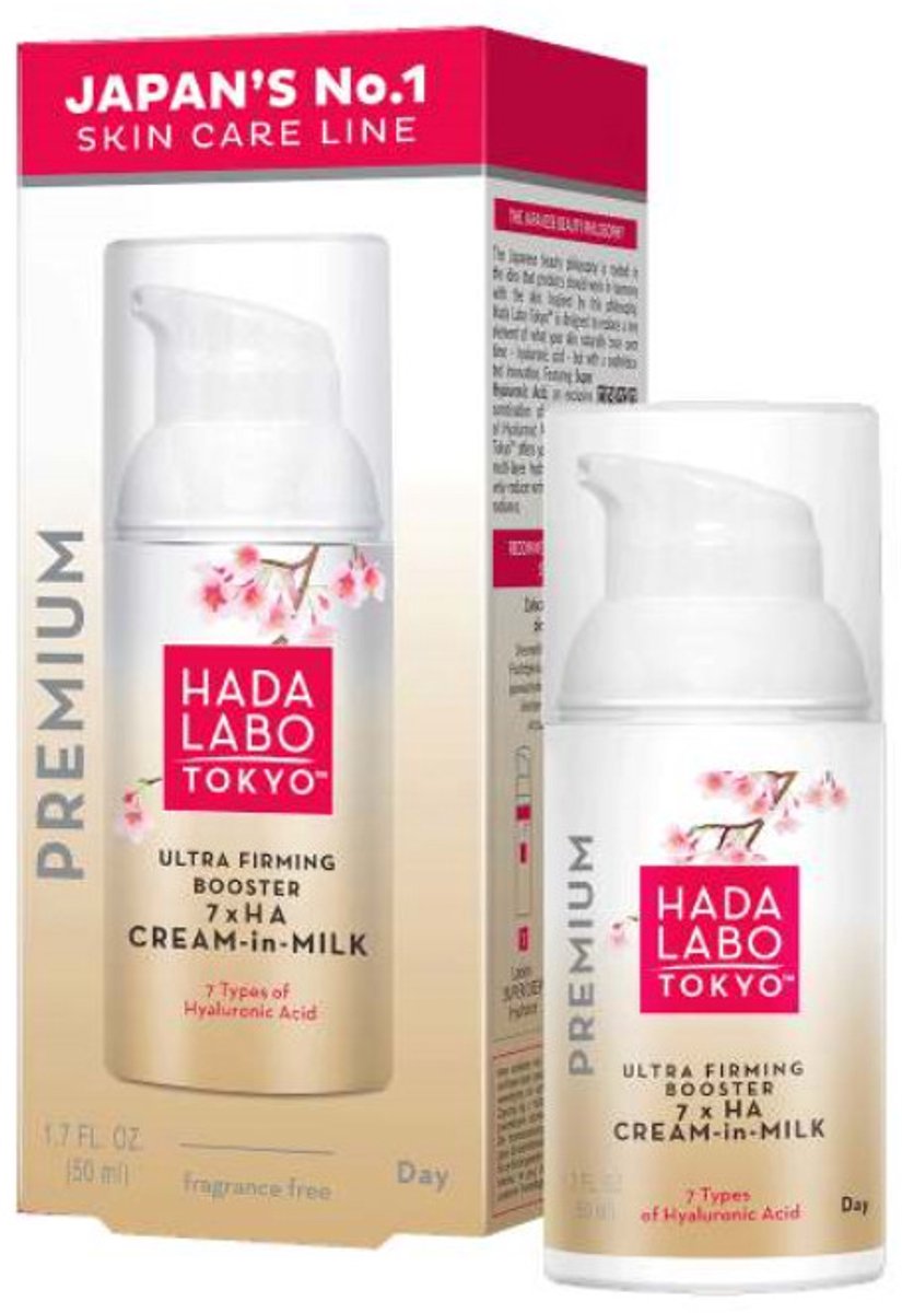 Hada Labo Tokyo Ultra Firming Booster Day Cream-in-Milk – Verstevigende Dagcrème in Milk-Textuur – 7x Hyaluronzuur – Voor Droge & Gevoelige Huid – 50 ml
