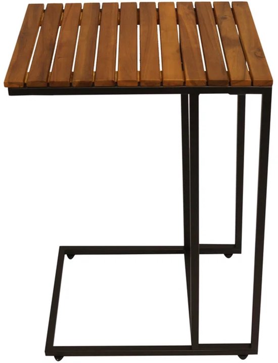 Kynast bijzettafel 40 x 30 x 61 cm acaciahout zwart metalen frame weerbestendig huis en tuintafel