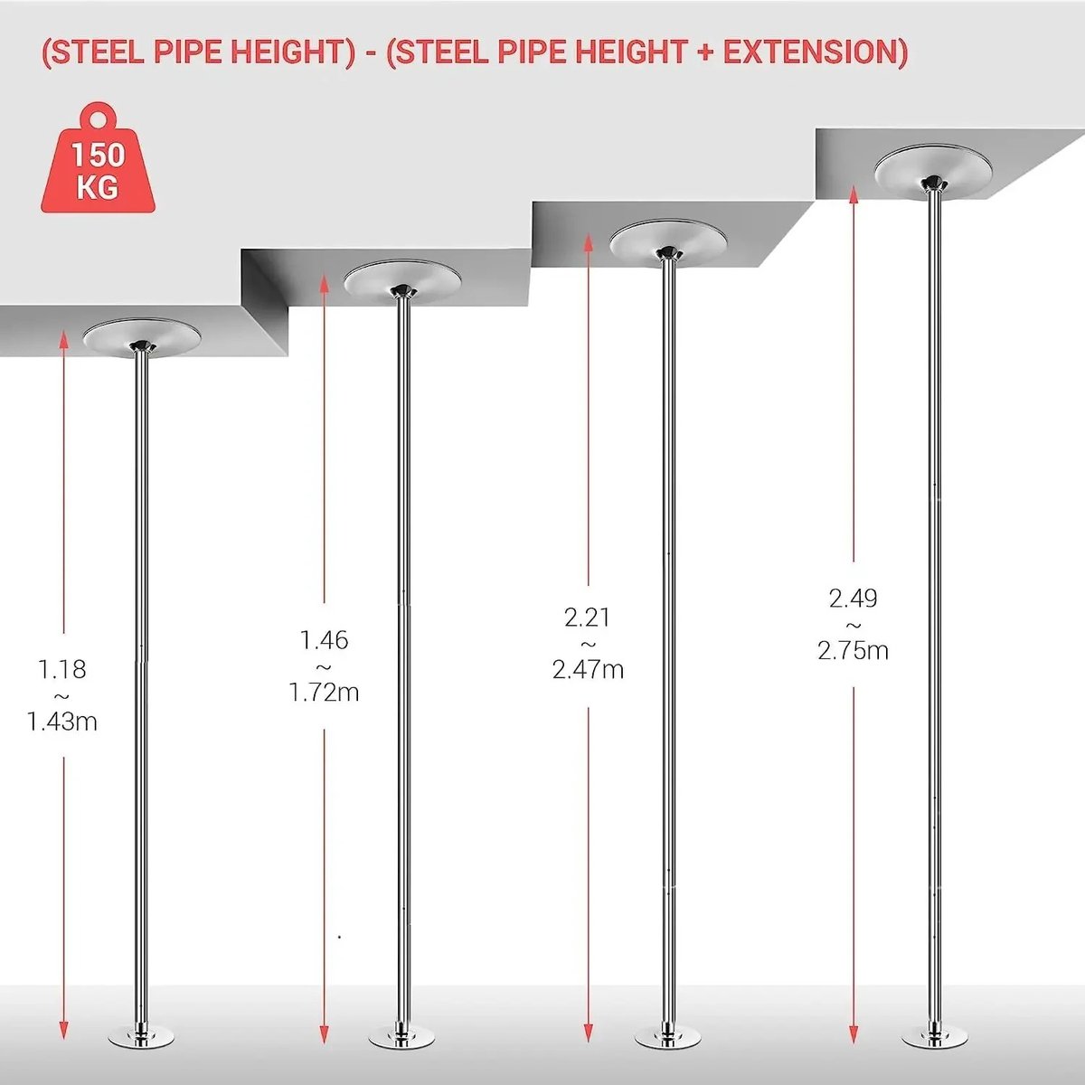 D&A Verstelbare Danspaal 2,35-2,74m Professionele - afbeelding 2