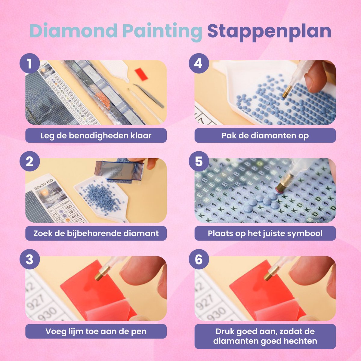 Rubye® Diamond Painting Volwassenen & Kinderen - Pakket Volledig - Olifant met Vlinders - 30x40cm — afbeelding 9
