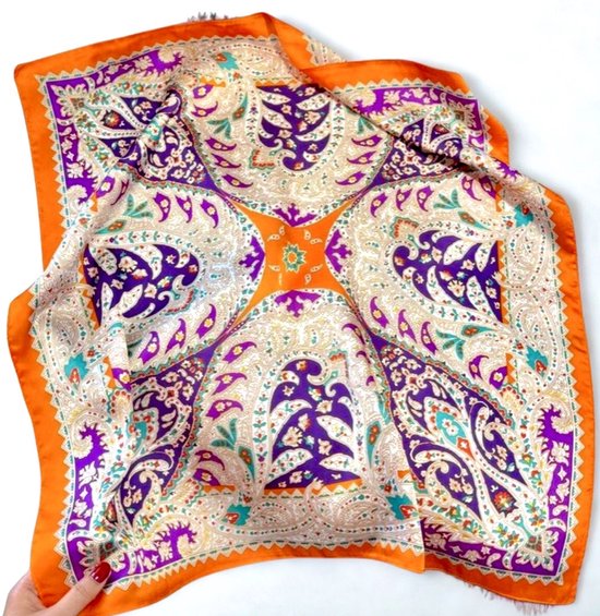 Sjaaltje met print - bandana met print - haarband - sjaaltje meerkleurig - bandana - vierkant sjaaltje met print - bandana sjaaltje - sjaaltje voor dames hals - oranje sjaal - Koningsdag - kingsday - oranje - orange - moederdag - moederdag cadeautje van Merkloos — afbeelding 4