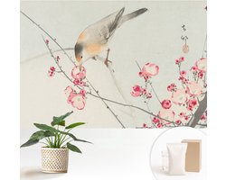 Wallfluent Behang - Bloemvogel Muurbehang - 152x104 cm - Zwart Behang - Voor liefhebbers van geschiedenis en reizen - Behang Voor op kantoor, voor de hal, voor de woonkamer - Wanddecoratie Bloemen en planten