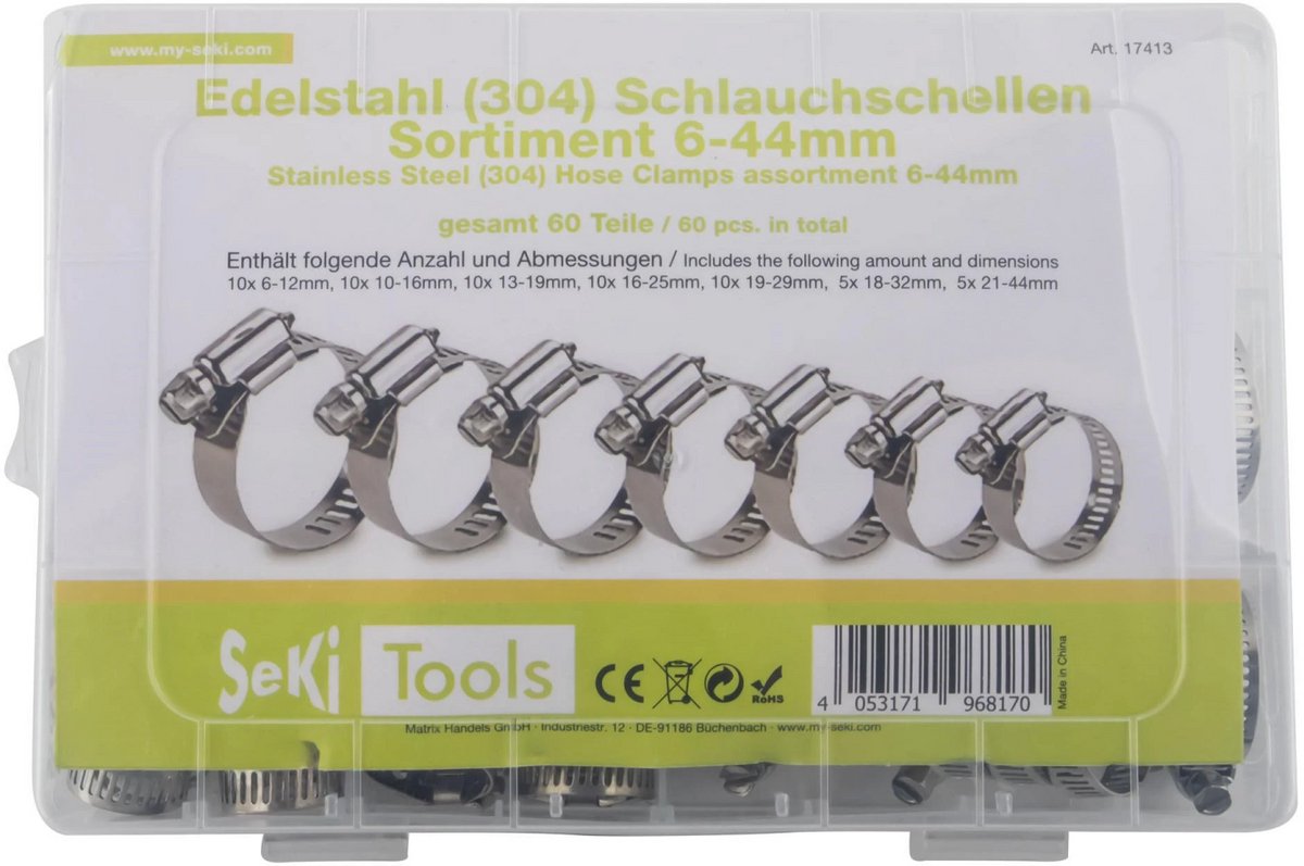 Seki Assortiment slangklemmen 6 - 44 mm 60 stuks