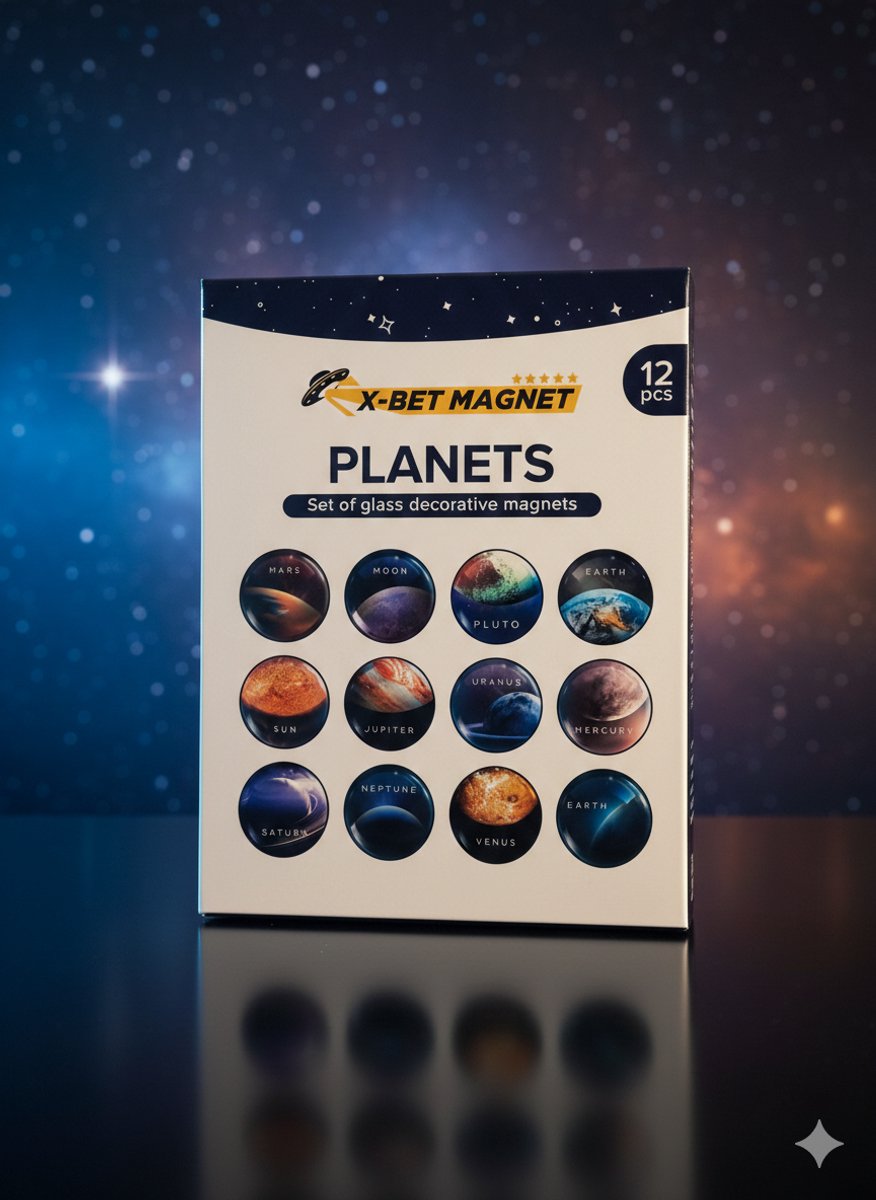 STAR&STER Magneten Set – Planeten – 12 Stuks – Glazen Decoratieve Magneten