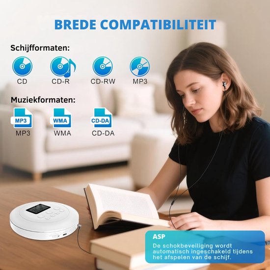 VH Supplies® Discman CD Speler - Draagbare CD-Speler - Compact Disc-Speler - Wit van Supplies — afbeelding 3