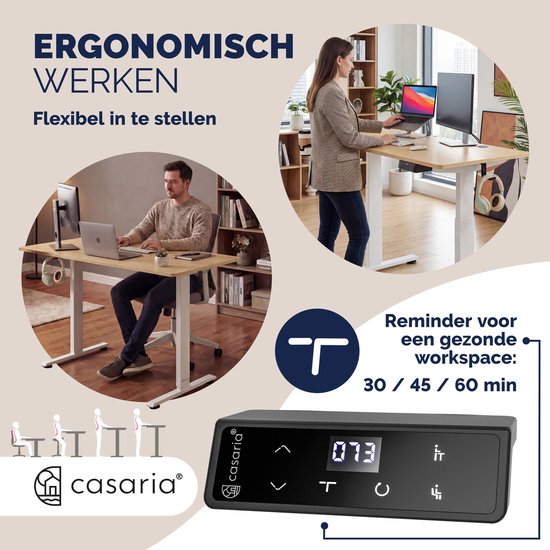 Bureau assis-debout Casaria - Réglable électriquement USB 140x60cm – Beige