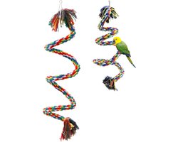 Papegaaientouw met belletje en clip - Kleurrijk klimtouw - Vogelschommel - 100 cm lang - Geschikt voor papegaaien, grasparkieten, ara's, langstaartpapegaaien en andere kleine vogels - Kleurrijk
