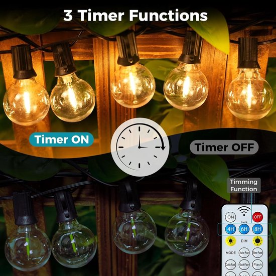 Dimbaar LED-buitenlicht op zonne-energie, 8 standen, 9 meter, 15 LED's, IP65 waterdichte lichtslinger voor tuin, terras, erf, pergola, feestverlichting. Lichtslinger voor terrasdecoratie - Sprookjeslichtjes, lampjes voor bruiloften. van Merkloos — afbeelding 5