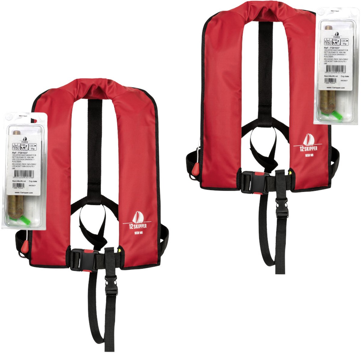 Set van 2: 12skipper automatisch reddingsvest 165N ISO, rood, inclusief herlaadsets