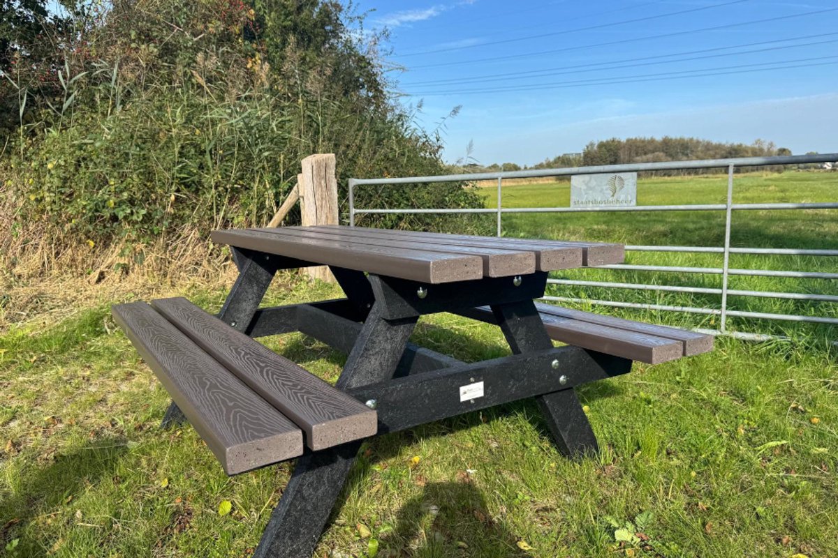 Rockwood® Picknicktafel Woodblend Quartz Brown - Zwaar Kunststof (50mm dik) Houtnerf 3.60m Naturel