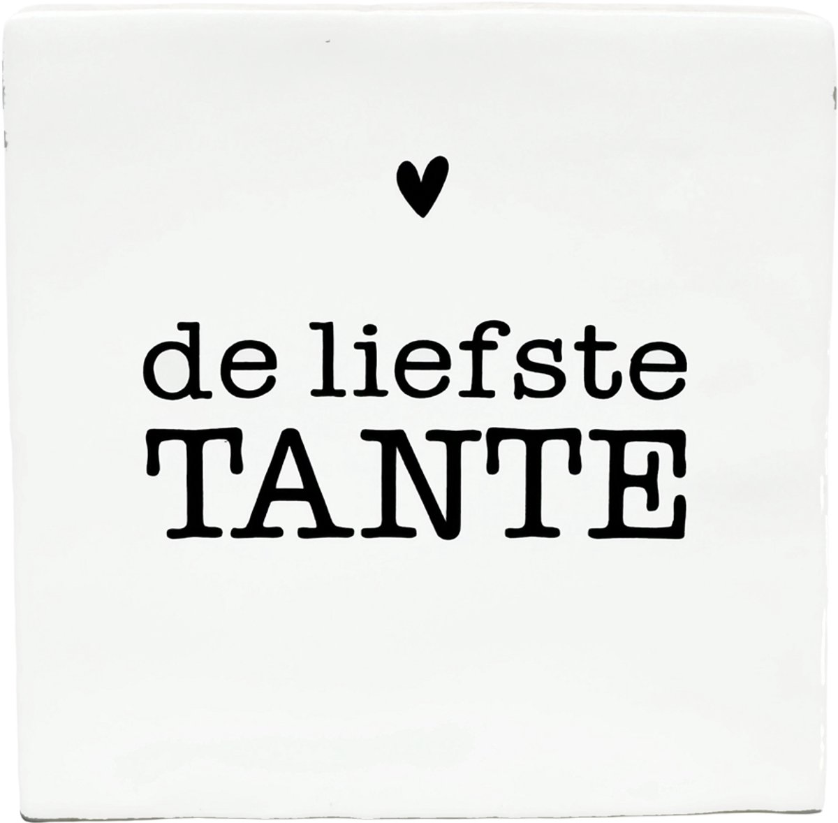 Snoes Spreuktegel – De liefste TANTE – Wit met Zwart – Inclusief Plakhaakje – Handgemaakt Spaans Keramiek 10x10 cm – Cadeau Tante – Persoonlijk Kado Familie