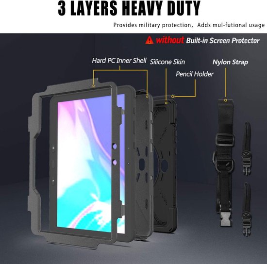 Coque Samsung Galaxy Tab Active4 Pro avec Béquille et Dragonne Zwart