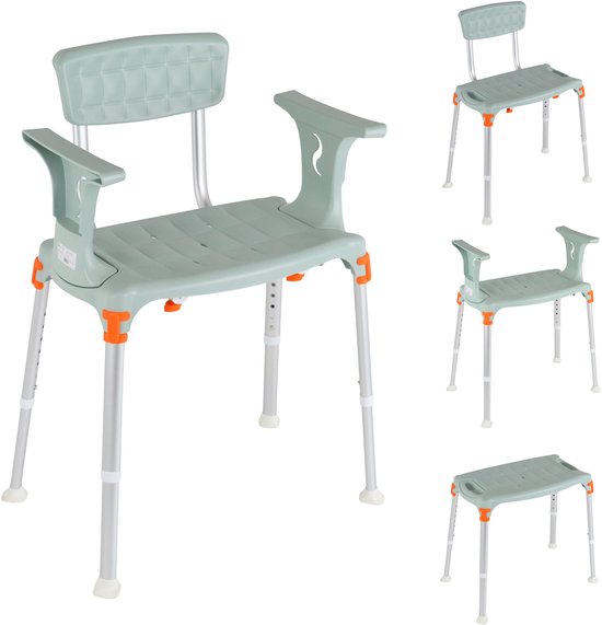 Luxe 4-in-1 Lichtgewicht Douchestoel met afneembare armleuning & rugleuning - Verstelbare hoogte - tot 136 kg - Groen