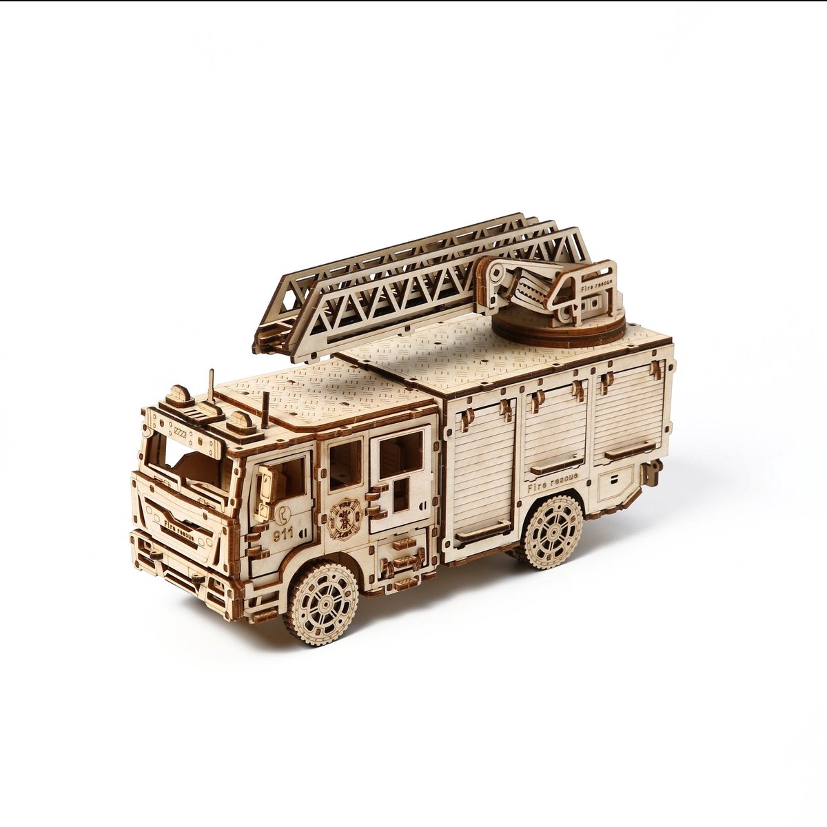 Brandweerwagen - 3D Puzzel met Handleiding - DIY - Miniatuur Modelbouw Hout Kinderen en Volwassenen - Houten bouwpakket - Assemblr