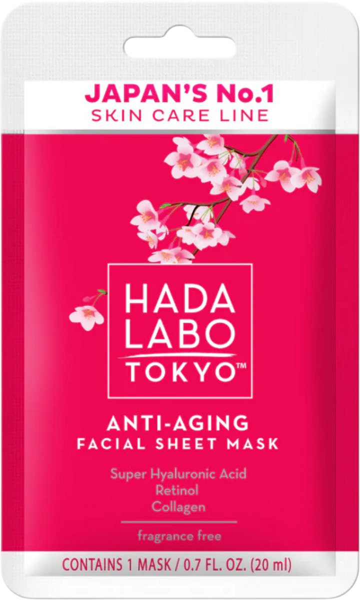 Hada Labo Anti-Aging Sheet Mask – Gezichtsmasker met Hyaluronzuur – Intens Hydraterend Facial Sheet Mask – Gezichtsverzorging – 20 ml Sachet