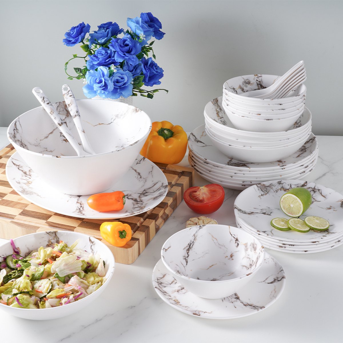 Serviesset 34-delig – bordenset voor 6 Personen – Melamine – Lichtgewicht, Breukvast en Vaatwasserbestendig – Voor Camping , Picknick en Thuis – Royal Swiss®