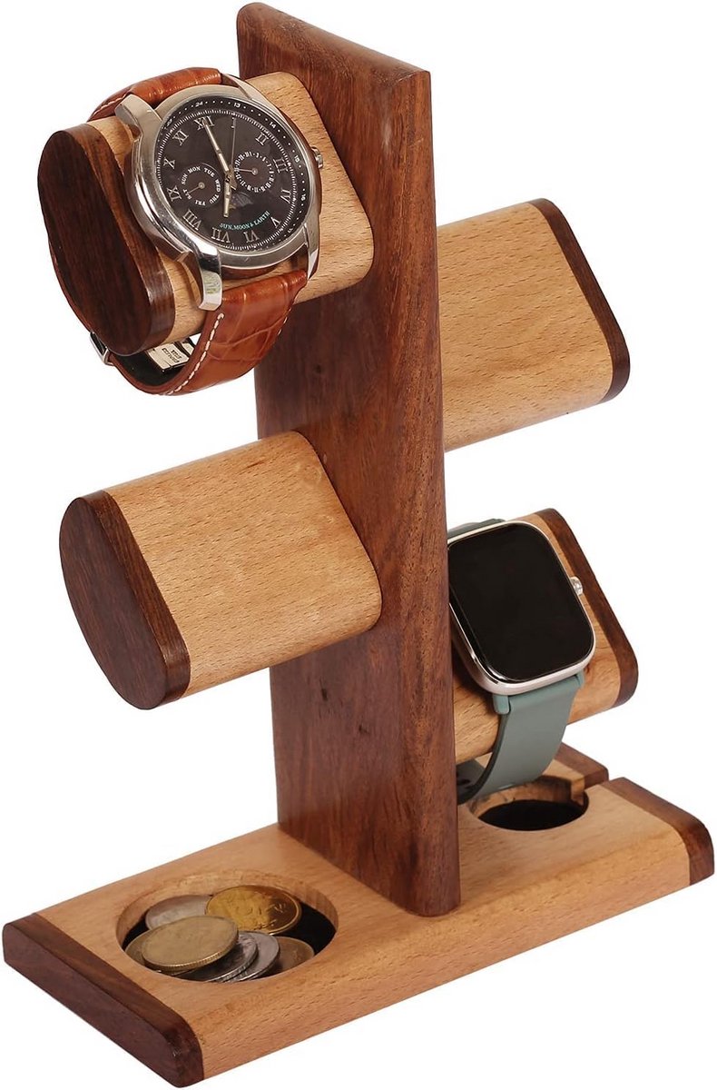 Horloge Standaard en Oplaadstation met Organiser voor Ringen en Sieraden
