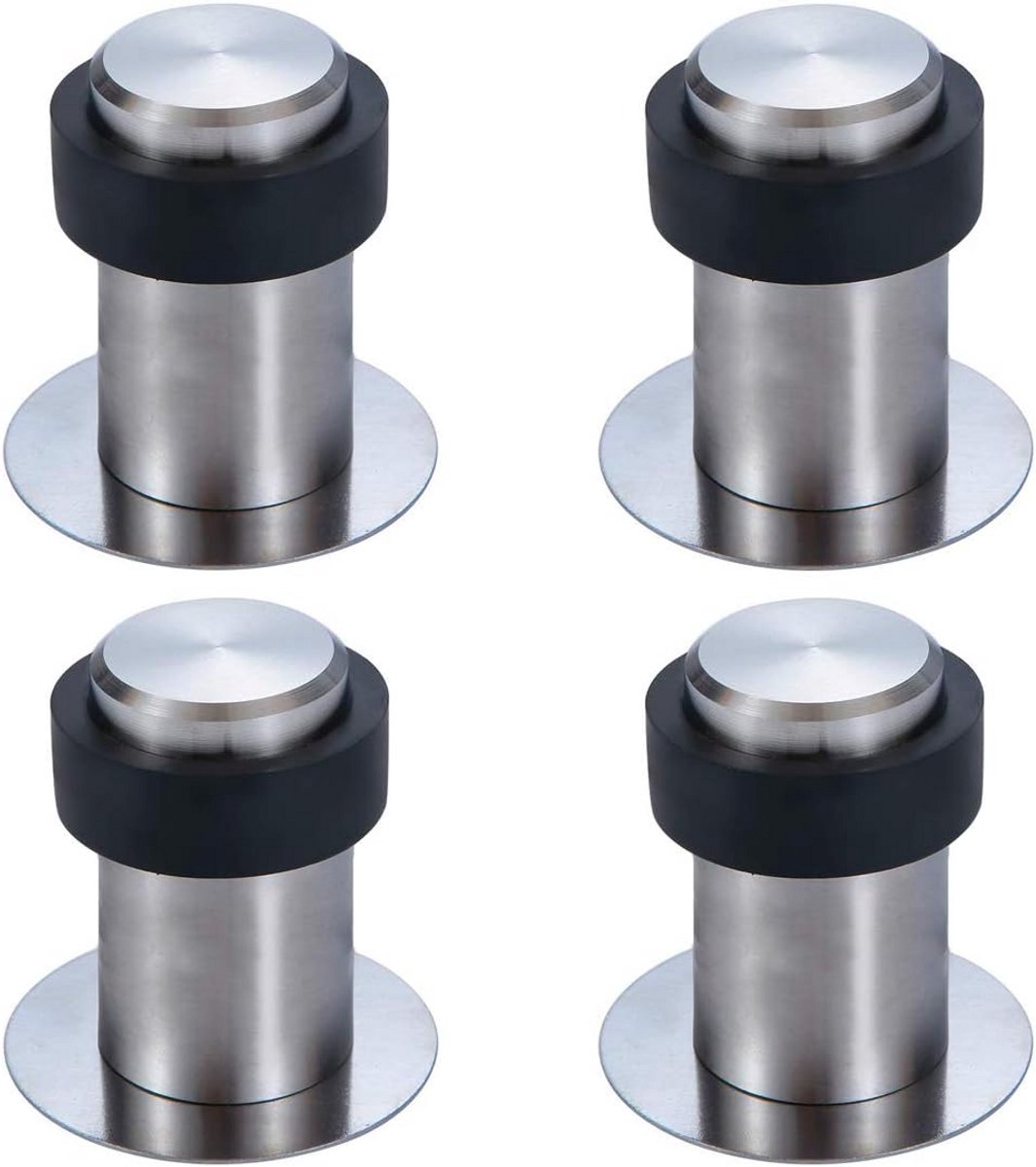 4-Pack Vloer Deurstopper 6cm RVS met Rubberen Bumper Zelfklevend
