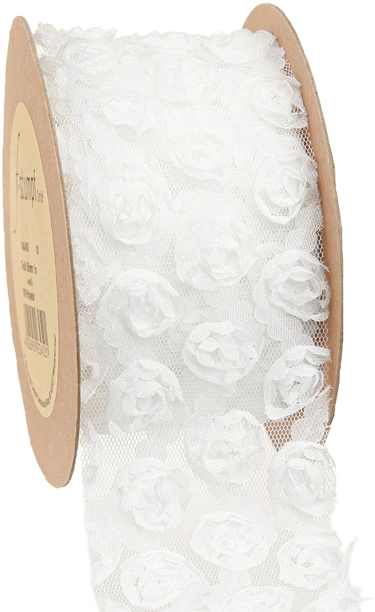 Decoratief lint bruiloft witte rozen cadeaulint 60mm 5m