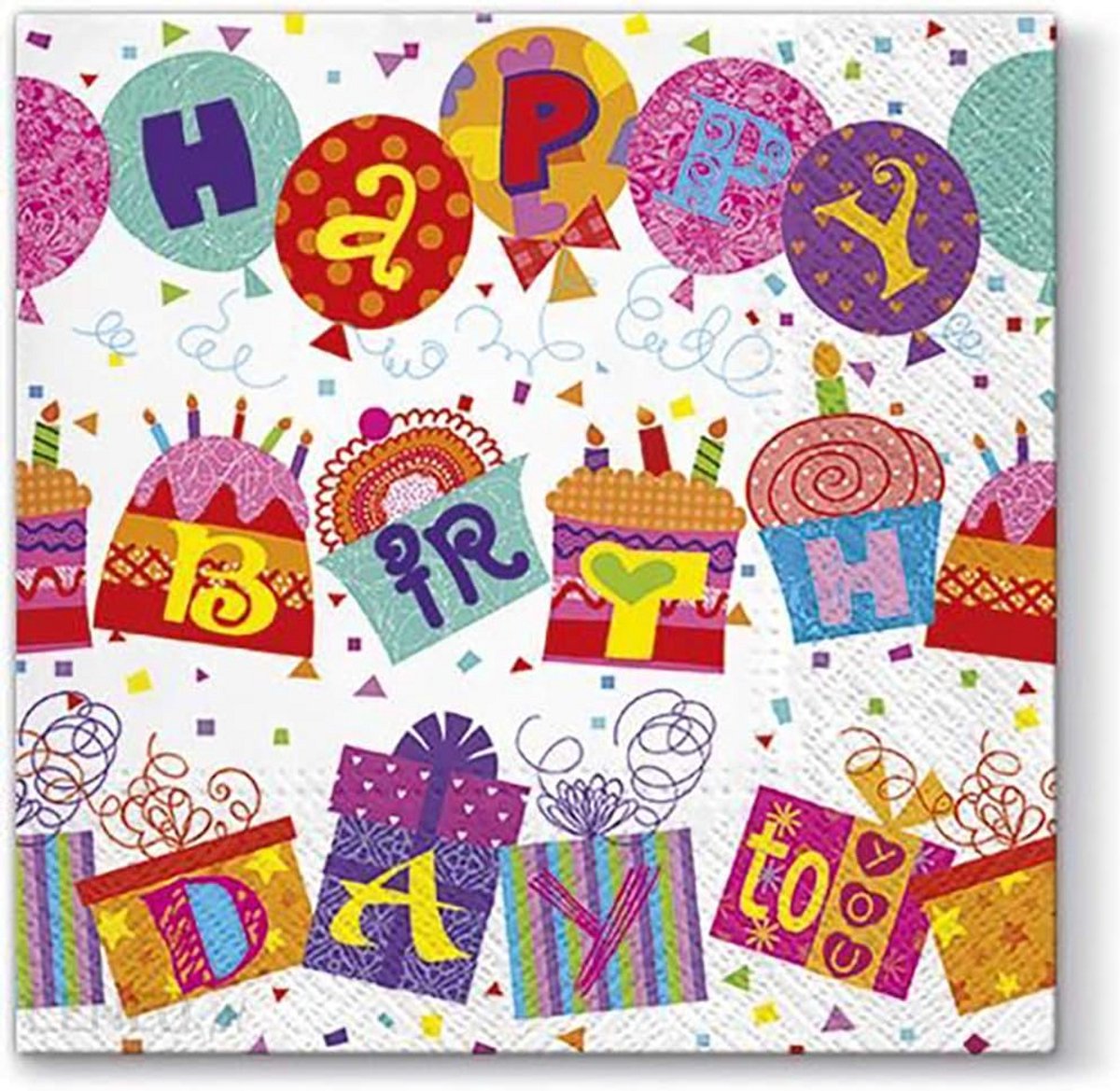 Servetten Verjaardag Feestdecoratie 33x33 cm - 20 Stuks - Kleurrijk en Feestelijk