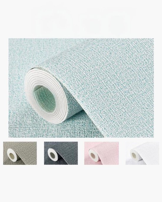 Mogi Products - Papier peint isolant - Papier peint autocollant pour salon et chambre à coucher - ± 2 mm d'épaisseur et résistant à l'eau - Structure en lin Bleu clair - Papier peint isolant