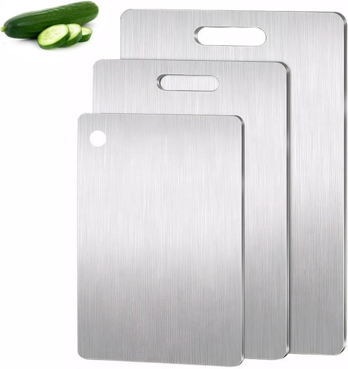 Verte Snijplank - 3-Delige Titanium Snijplank - 304 Roestvrijstalen Snijplank - Titanium Snijplank - Premium Titanium Snijplanken voor in de Keuken - Buiten - Kamperen - Wandelen - 29 x 20 CM - 34 x 23 CM - 39 x 28 CM - Zilver