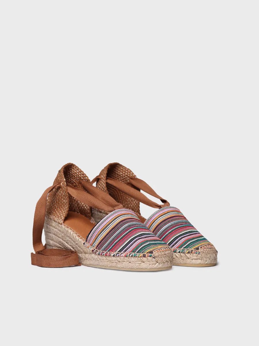 Espadrilles met sleehak van veelkleurig canvas met linten | VEGA-BO