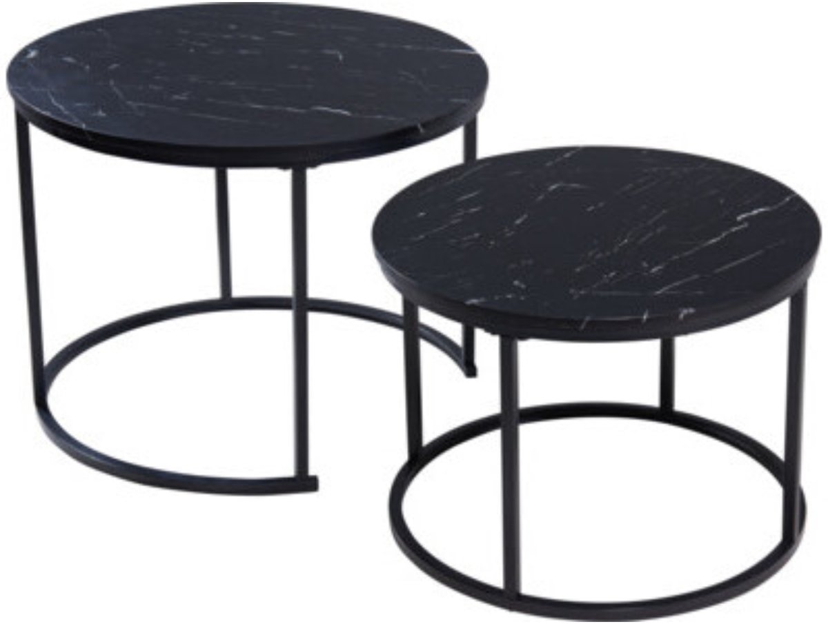 Home & Styling Bijzettafels - 2x stuks - zwart - metaal / MDF - rond - 50 cm / 60 cm