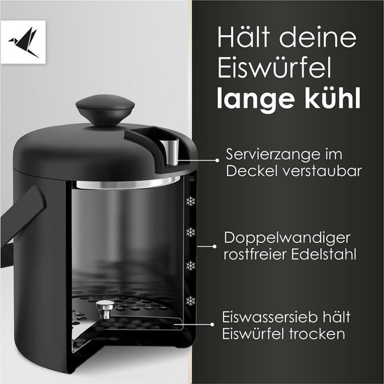 Dubbelwandige IJsemmer van Roestvrij Staal met Deksel en Tang - 1,3 Liter Ijskoeler voor Drankjes van Merkloos — afbeelding 2
