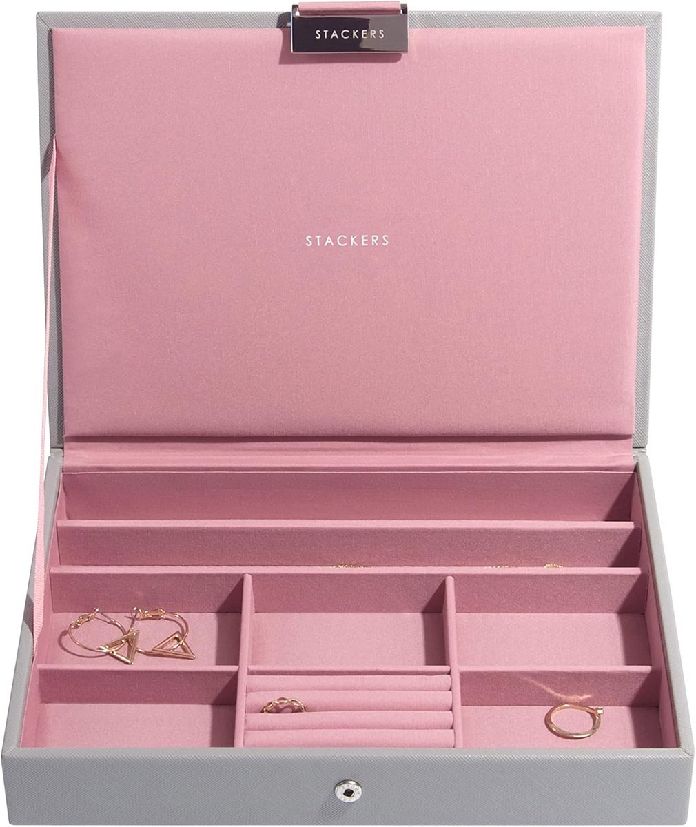 Klassiek Middelgroot Sieradendoos deksel in Duifgrijs met Antiek Roze Accent