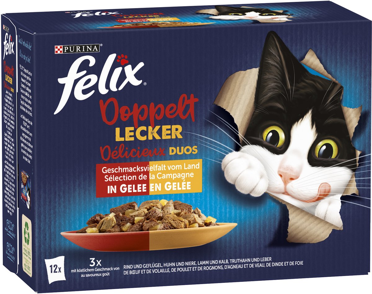 Felix FELIX Zo lekker als het eruit ziet Dubbel lekker vleesmix, nat kattenvoer in gelei (1 x 12 x 85g)