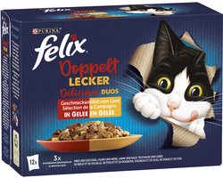 FELIX Zo lekker als het eruit ziet Dubbel lekker vleesmix, nat kattenvoer in gelei (1 x 12 x 85g)