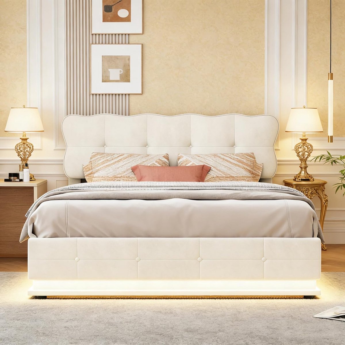 Tweepersoonsbed 140x200 met Opbergruimte en LED-Verlichting