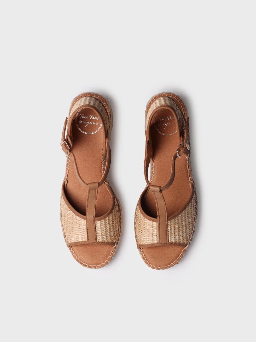 Dames espadrilles met lage hak van raffia en leer | DONATA-RP