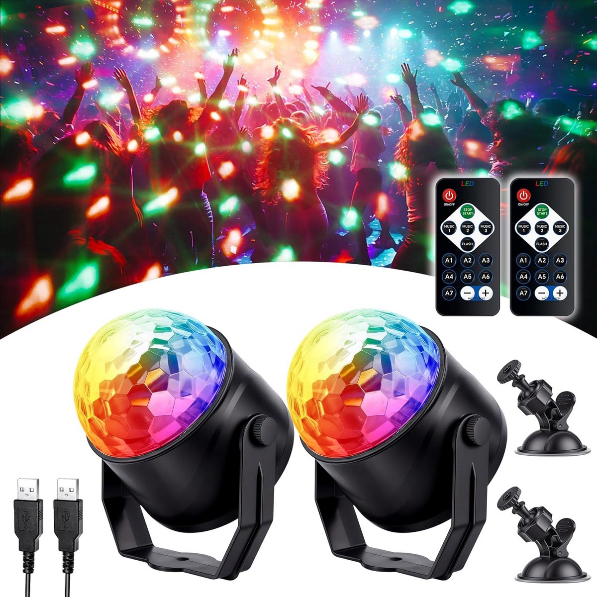 Draaibare RGB Discobol met Afstandsbediening - Geluidsgevoelig Feestverlichting LED