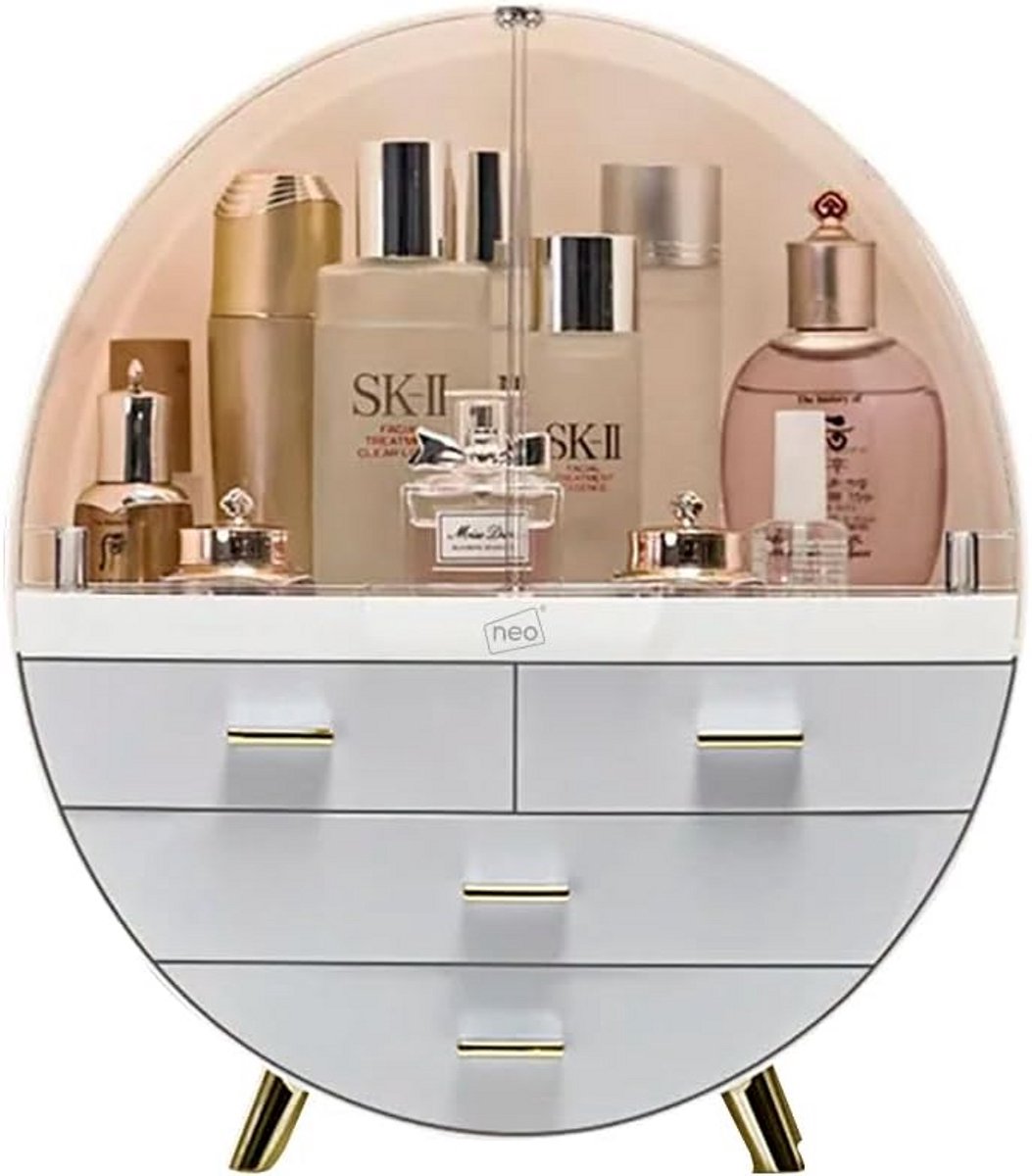 Ronde Make-up Organizer met 3 Lades - Cosmetica Opbergkast in Gebroken Wit