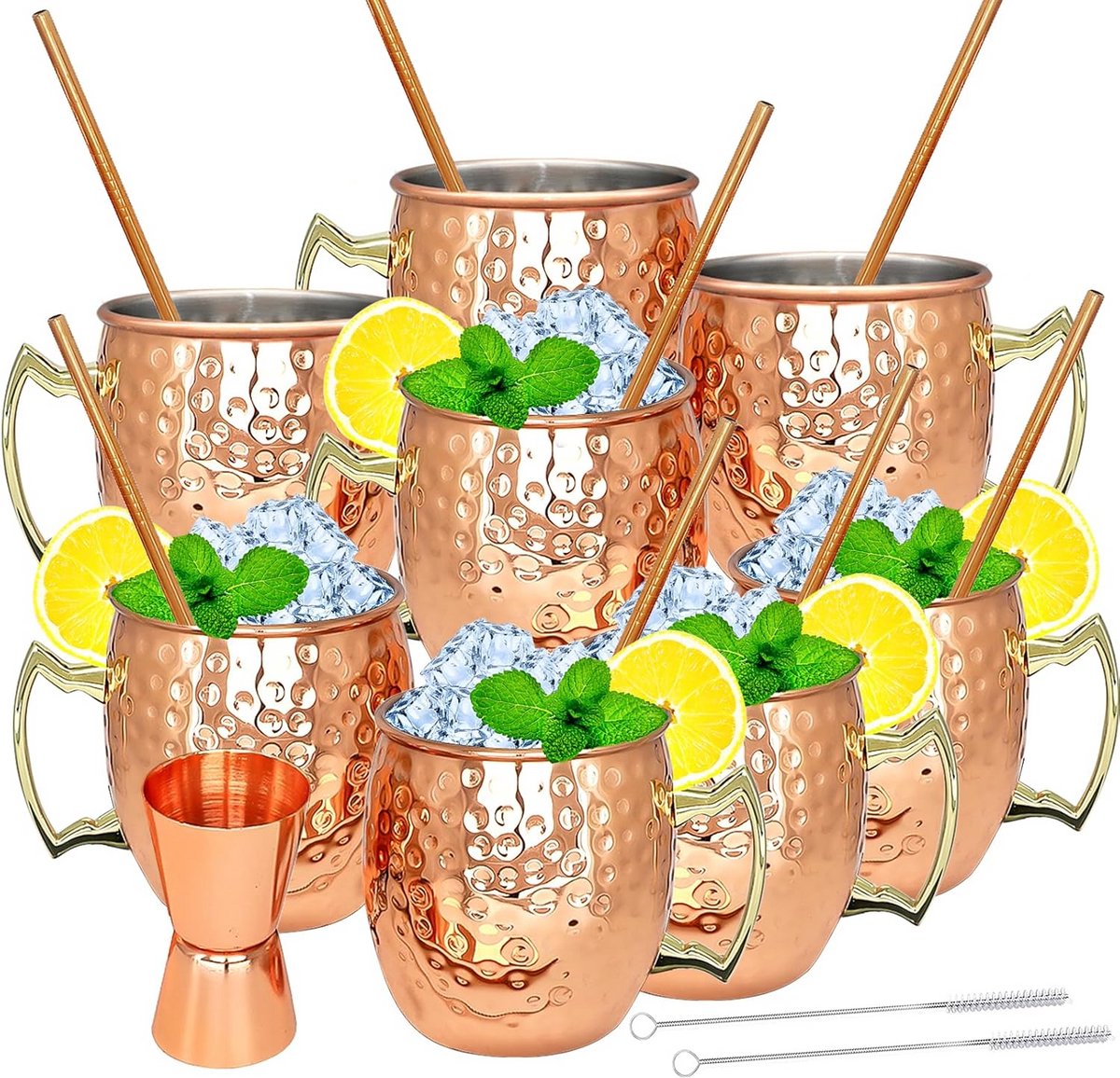Set van 8 Koperen Mokken voor Moscow Mule en Koude Dranken 530 ml