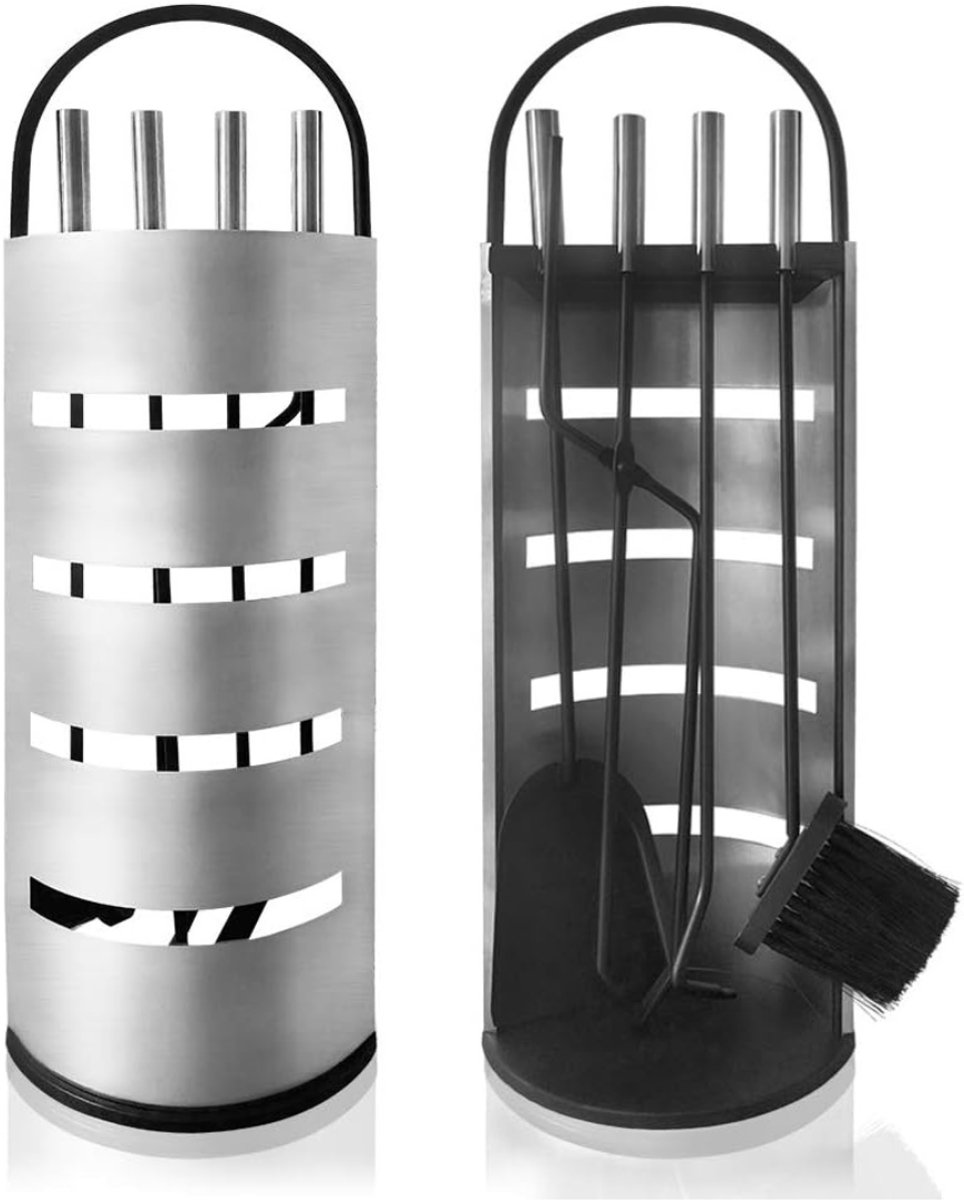 Florixa® 5 Delige Openhaard Set – Haardset Openhaardset – Haardbestek Roestvrij Staal – Zwart/Zilver - 23cm x 15 cm x 67cm
