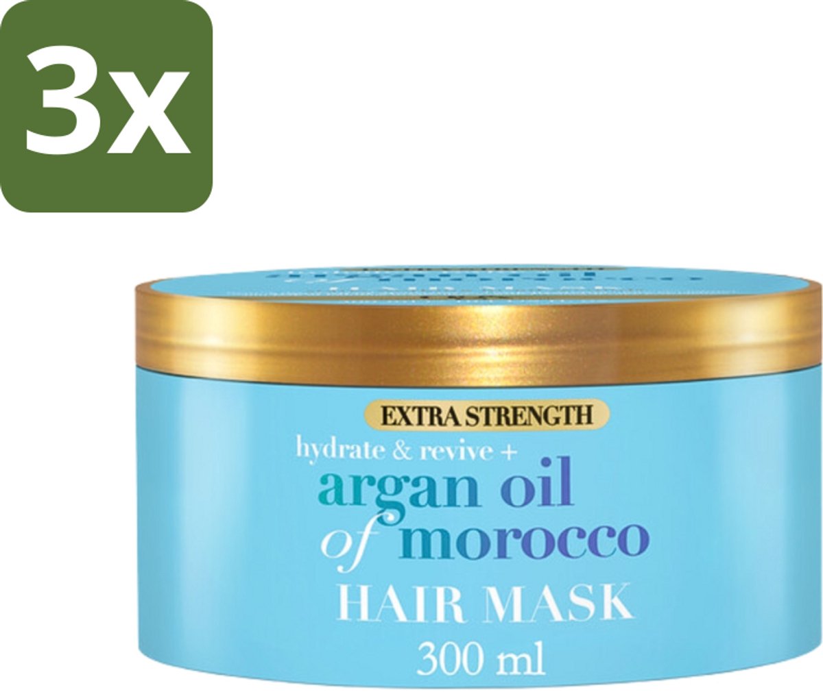 OGX - Argan Oil of Morocco - Haarmasker - Extra Sterk - Voor Beschadigd Haar - 300 ml - Bulkverpakking - 3 stuks