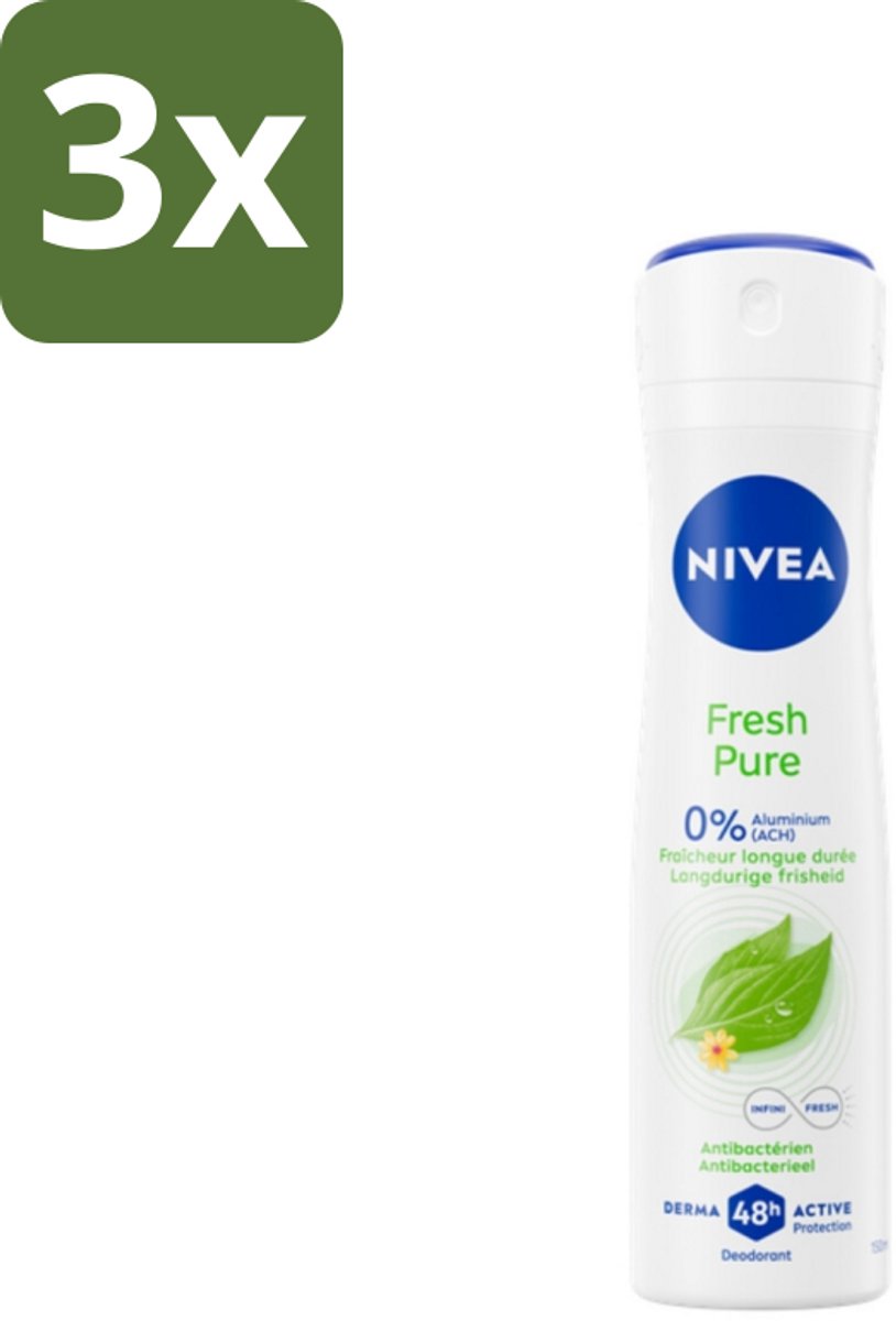 Nivea - Deodorant - Spray - Fresh Pure - Langdurige Frisheid - 150 ml - Bulkverpakking - 3 stuks
