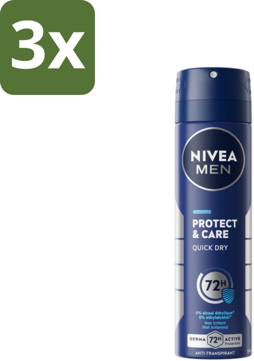 NIVEA Men Deodorant Spray Protect & Care 150 ml - Bulkverpakking - 3 stuks