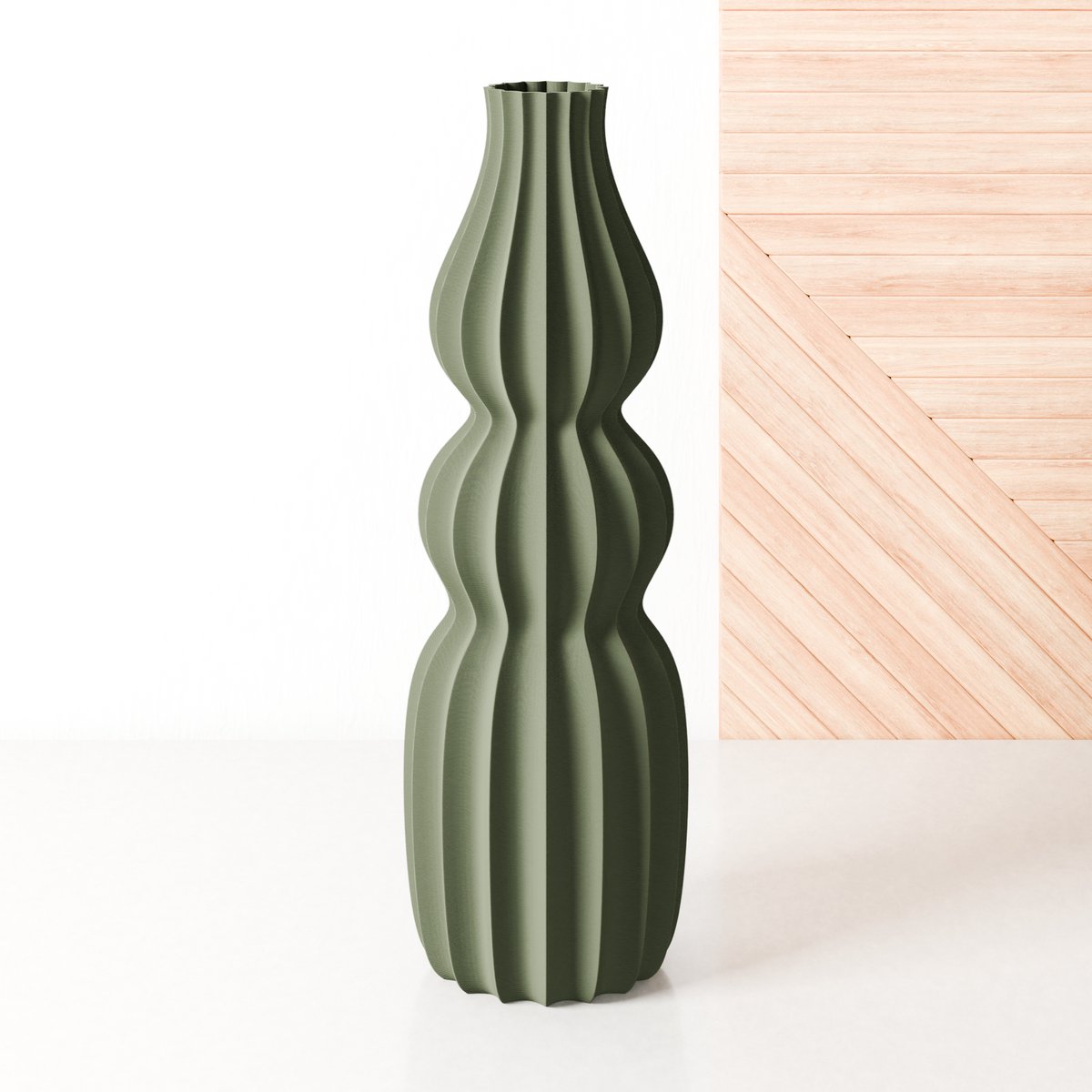 Fleuriek Grote vaas Groen - H40 cm - Smalle vloervaas of decoratieve bloemen vaas, gekleurde design vaas van kunststof - Vensterbankvaas