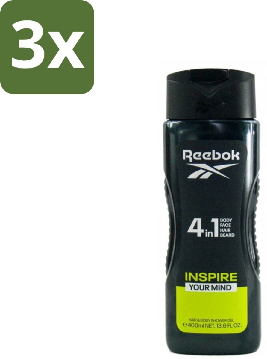 Reebok - Inspire Your Mind - Douchegel - 4 in 1 - 400 ml - Bulkverpakking - 3 stuks