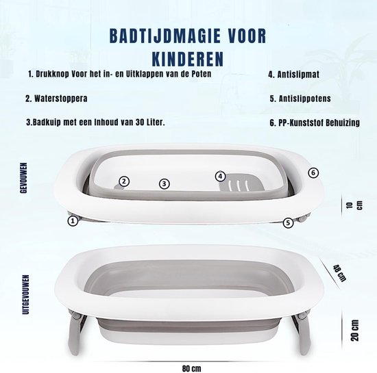 Florixa® Baby Badje Met Standaard - Babybadje - Inklapbaar Bad - Bad Baby - Zitbad - Grijs - 79cm x 47cm x 20cm van Florixa — afbeelding 4