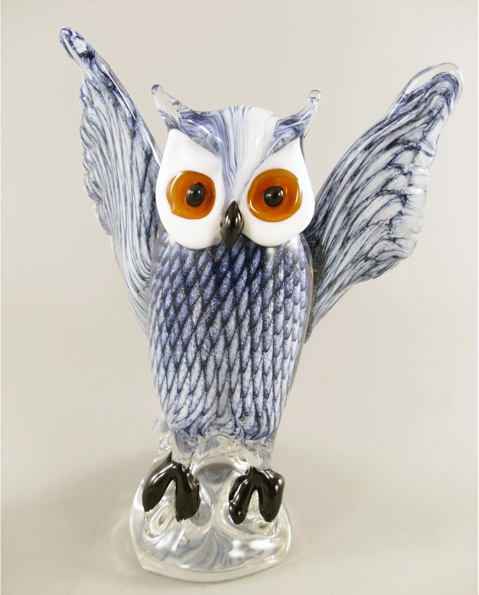 AL - Uil - Glaswerk - Blauw - 30 x 22 cm
