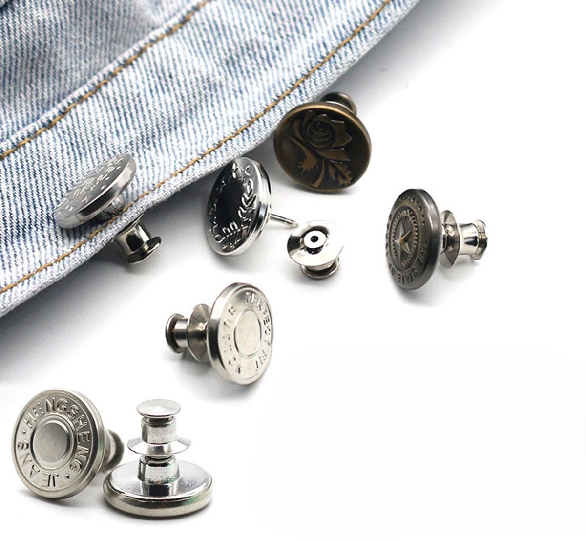 10 Stuks Metalen jeansknopen - Spijkerbroek knoop - Knoop met klik - Knopen vervangen – Spijkerjas - Instant jeans Pin - Zilver - LOUZIR