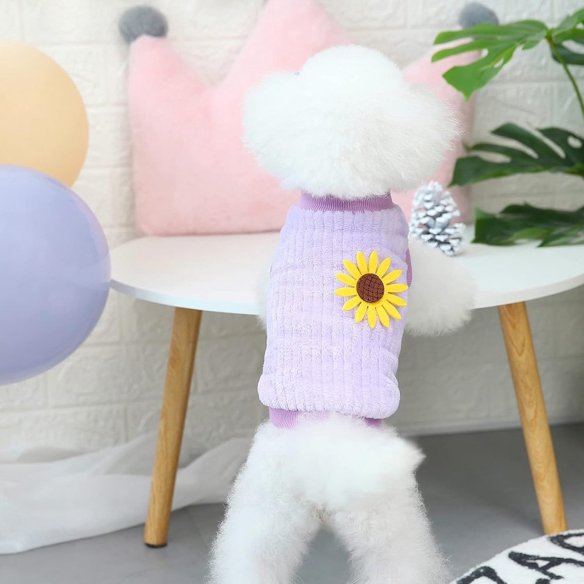 Huisdiertrui, met zonnebloem, gebreide trui, voor kleine honden en katten, gezellig zwart sweatshirt, warme winterjas, schattige kleding voor puppy‘s, yorkies en chihuahua's(Paars,L) — cadeau in Cadeau-ideeën - foto 3